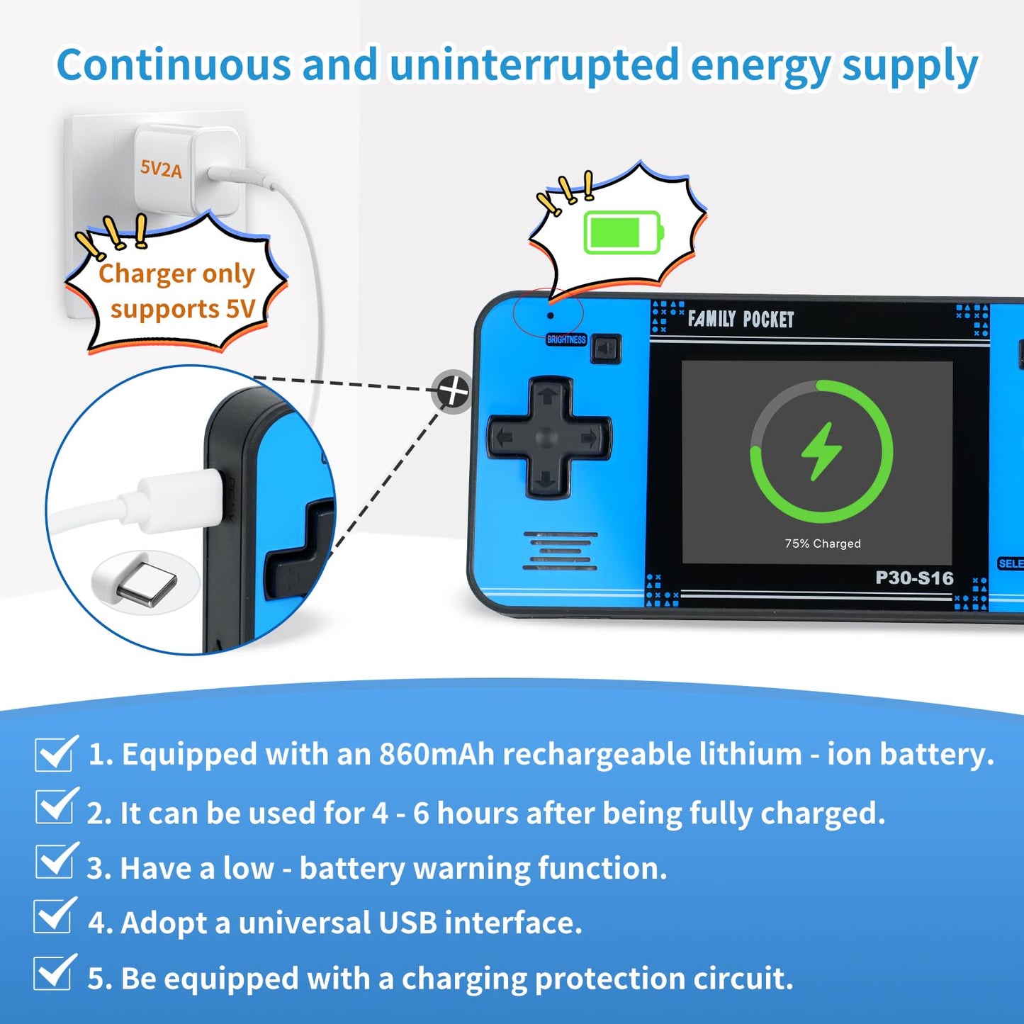 Handheld Game for Kids -Preloaded 220 Retro Video Games, Portable Gaming Player with Rechargeable Battery 3.0" LCD Screen, Mini Arcade Electronic Toy Gifts for Boys Girls (Blue)