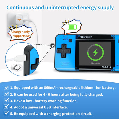 Handheld Game for Kids -Preloaded 220 Retro Video Games, Portable Gaming Player with Rechargeable Battery 3.0" LCD Screen, Mini Arcade Electronic Toy Gifts for Boys Girls (Blue)
