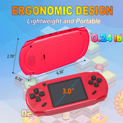 Beijue 16 Bit Handheld Games for Kids Preloaded 220 Retro Video Games, Red | 3.0" HD Screen, Rich Gameplay,USB-C Rechargeable, 6+Hrs Play, Portable Travel Toy for Car Flights,Boys Girls Birthdays Gift