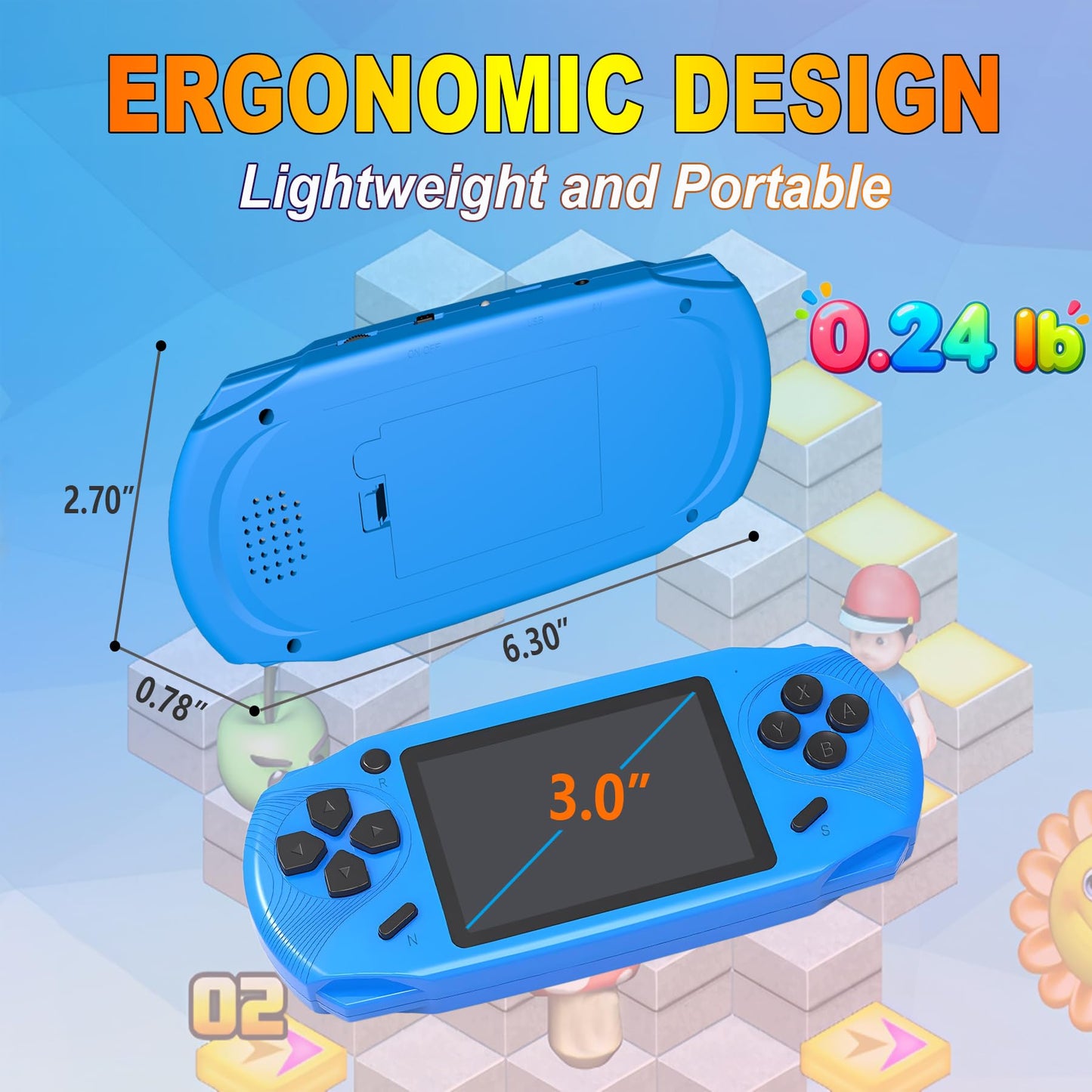 Beijue 16 Bit Handheld Games for Kids Preloaded 220 Retro Video Games, Red | 3.0" HD Screen, Rich Gameplay,USB-C Rechargeable, 6+Hrs Play, Portable Travel Toy for Car Flights,Boys Girls Birthdays Gift