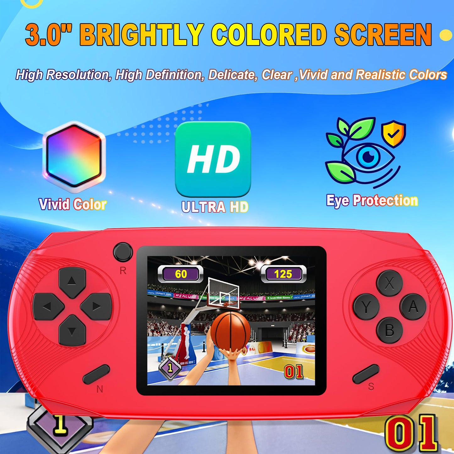 Beijue 16 Bit Handheld Games for Kids Preloaded 220 Retro Video Games, Red | 3.0" HD Screen, Rich Gameplay,USB-C Rechargeable, 6+Hrs Play, Portable Travel Toy for Car Flights,Boys Girls Birthdays Gift