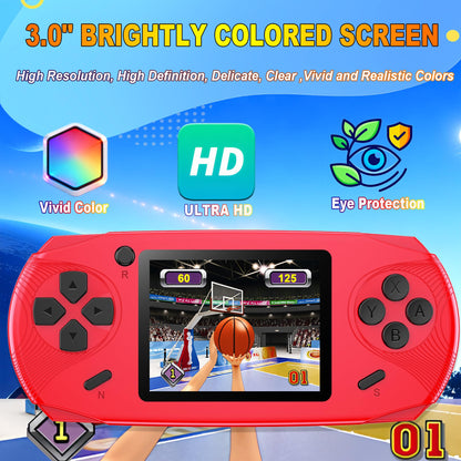 Beijue 16 Bit Handheld Games for Kids Preloaded 220 Retro Video Games, Red | 3.0" HD Screen, Rich Gameplay,USB-C Rechargeable, 6+Hrs Play, Portable Travel Toy for Car Flights,Boys Girls Birthdays Gift