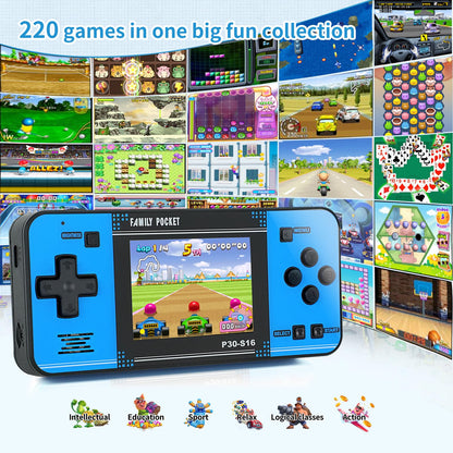 Handheld Game for Kids -Preloaded 220 Retro Video Games, Portable Gaming Player with Rechargeable Battery 3.0" LCD Screen, Mini Arcade Electronic Toy Gifts for Boys Girls (Blue)