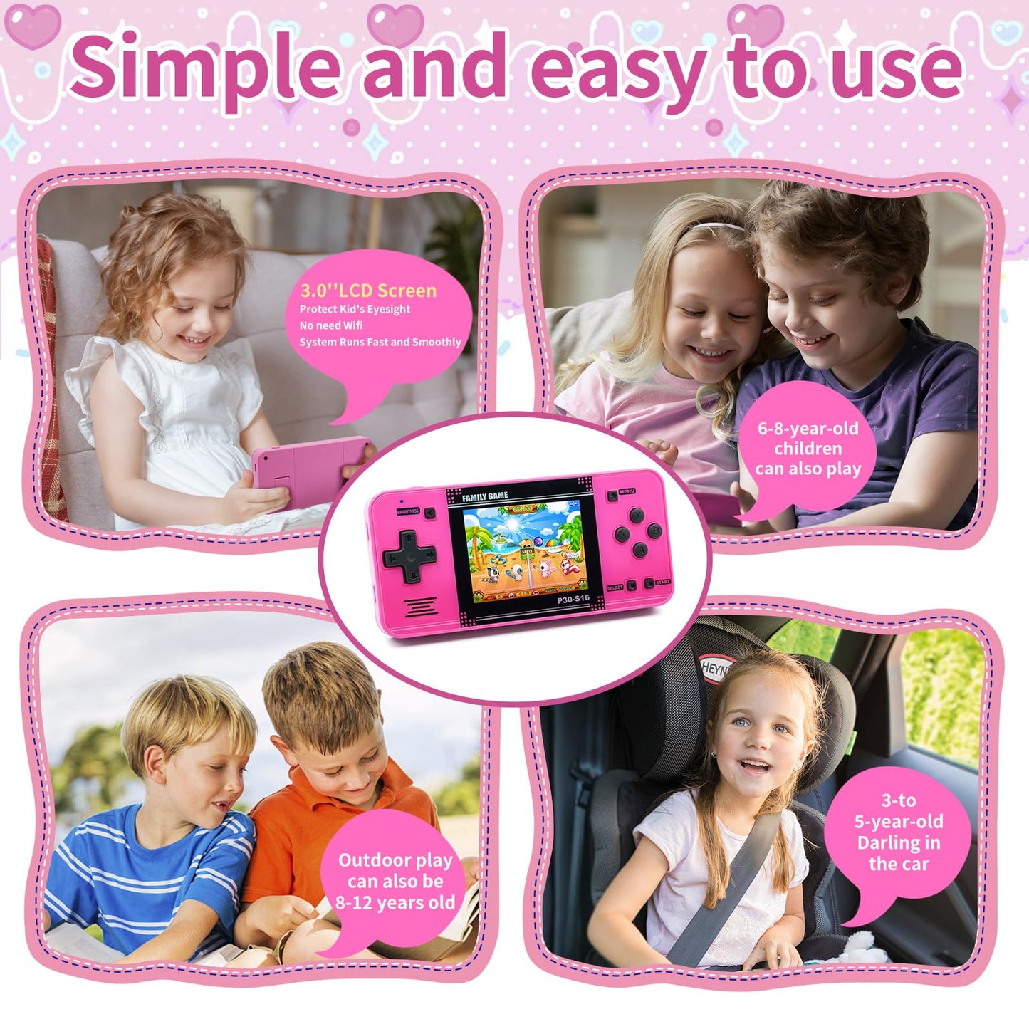 Handheld Game for Kids -Preloaded 220 Retro Video Games, Portable Gaming Player with Rechargeable Battery 3.0" LCD Screen, Mini Arcade Electronic Toy Gifts for Boys Girls (Blue)