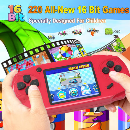 Beijue 16 Bit Handheld Games for Kids Preloaded 220 Retro Video Games, Red | 3.0" HD Screen, Rich Gameplay,USB-C Rechargeable, 6+Hrs Play, Portable Travel Toy for Car Flights,Boys Girls Birthdays Gift