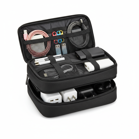Double Layer Electronic Accessories Organizer Travel Gadget Bag in Black